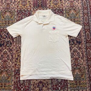 Vintage Cintas Mens Large White Chevron Logo‎ Pocket Polo Shirt Made USA